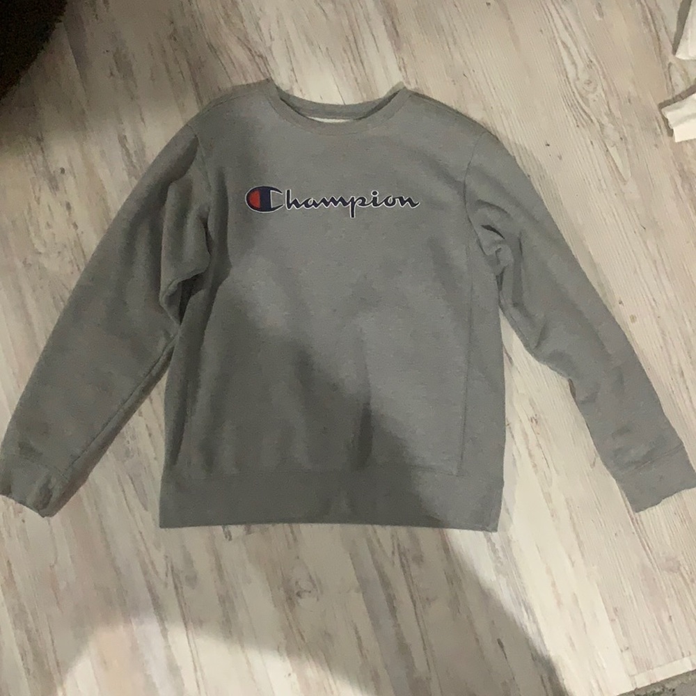 Mens Champion Logo Crewneck Sweatshirt (Gray)